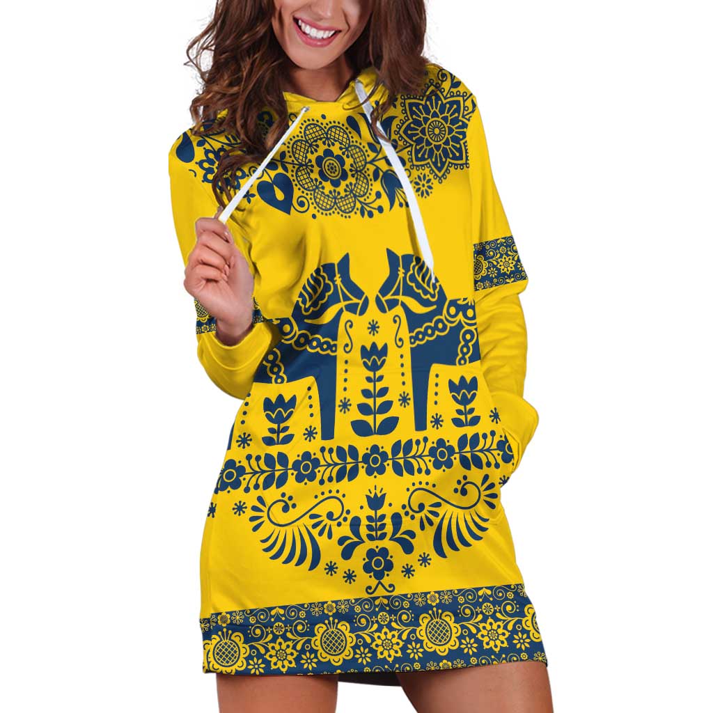 Sweden Daleclarian Horse Hoodie Dress Floral Folk Pattern Yellow Version