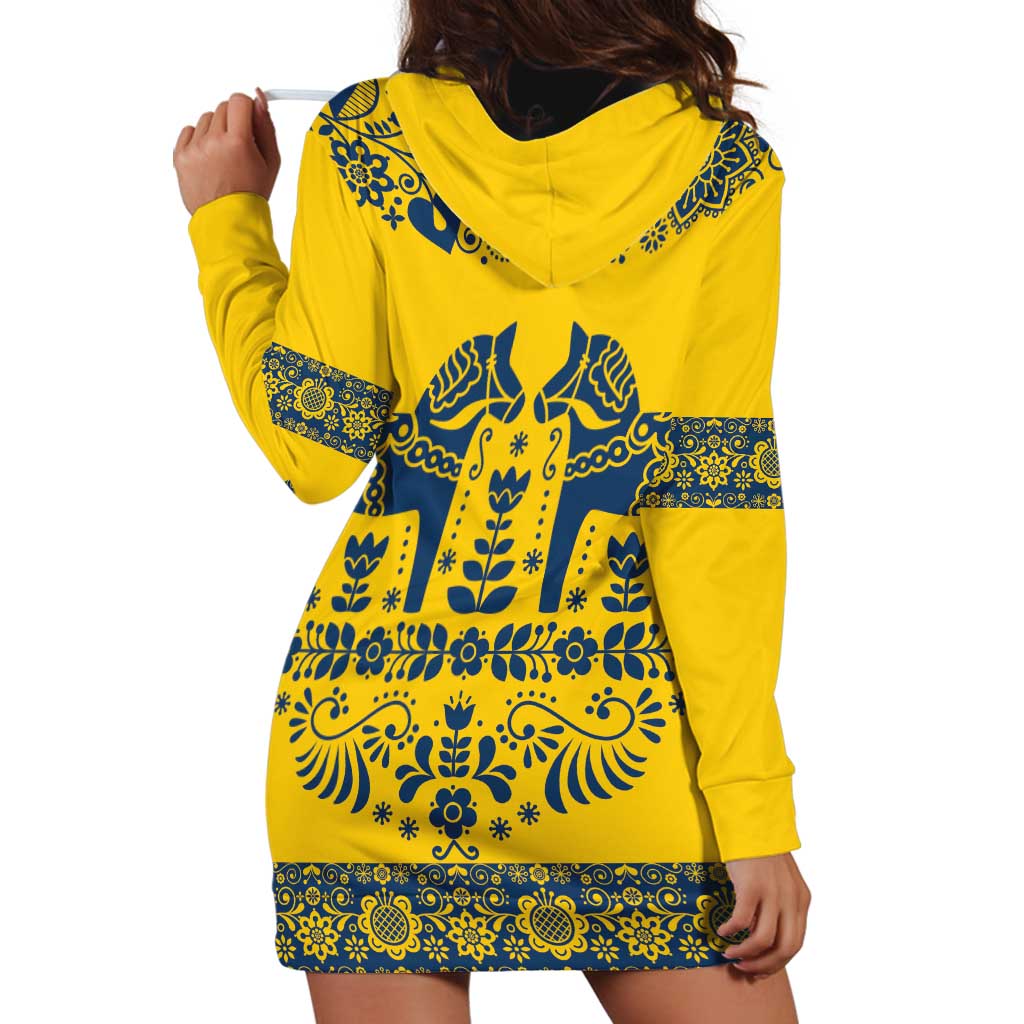 Sweden Daleclarian Horse Hoodie Dress Floral Folk Pattern Yellow Version