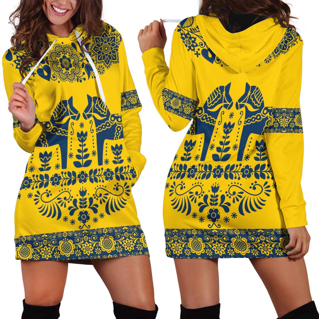 Sweden Daleclarian Horse Hoodie Dress Floral Folk Pattern Yellow Version