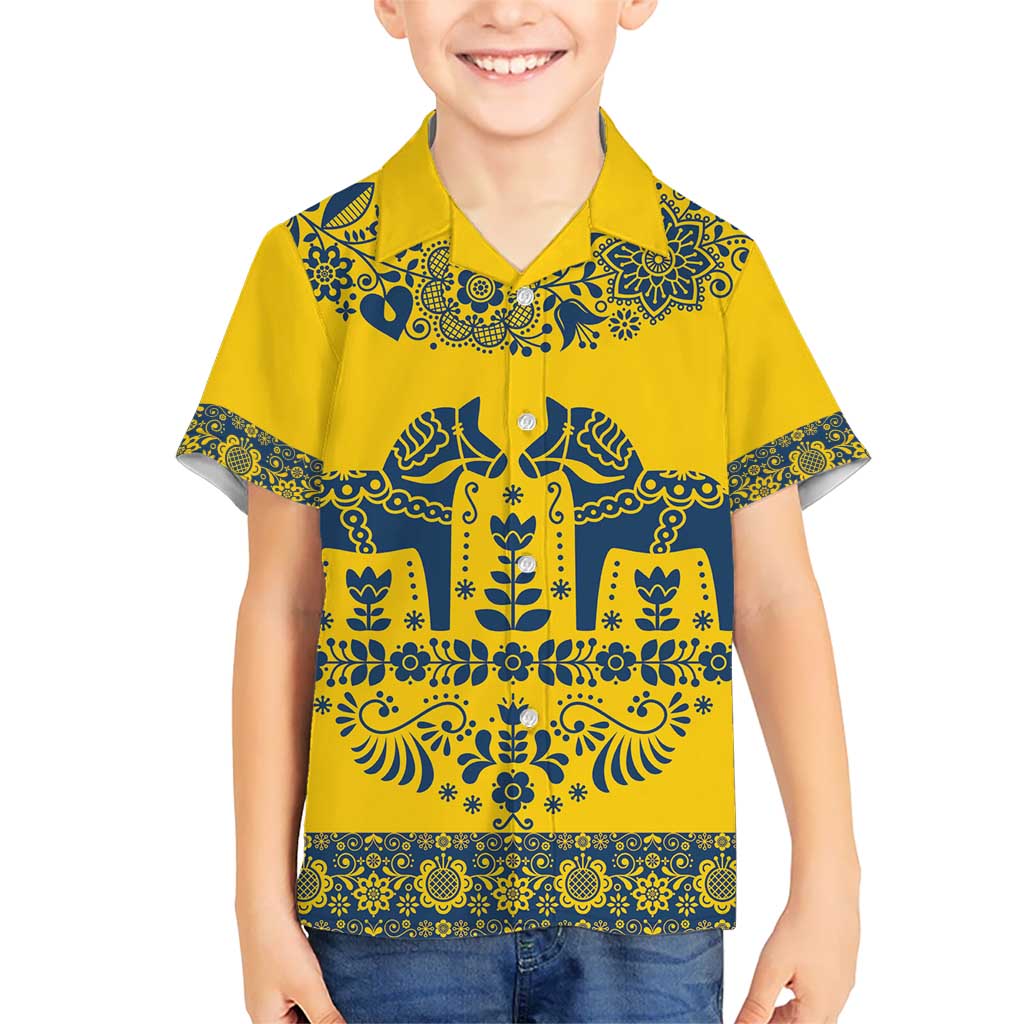 Sweden Daleclarian Horse Kid Hawaiian Shirt Floral Folk Pattern Yellow Version