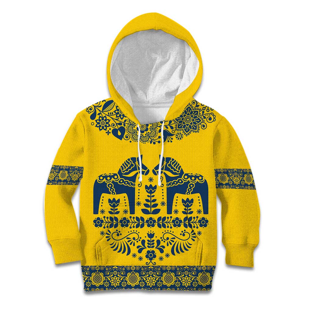 Sweden Daleclarian Horse Kid Hoodie Floral Folk Pattern Yellow Version