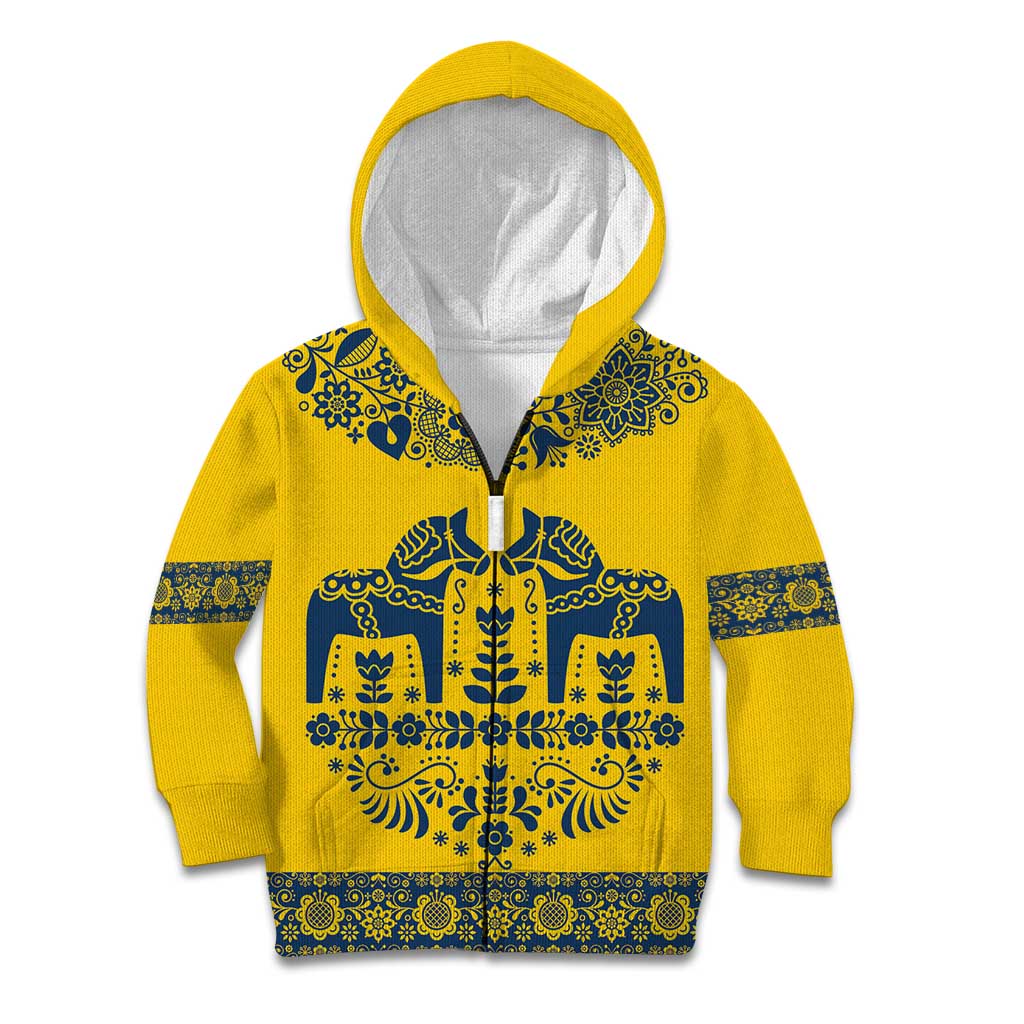Sweden Daleclarian Horse Kid Hoodie Floral Folk Pattern Yellow Version