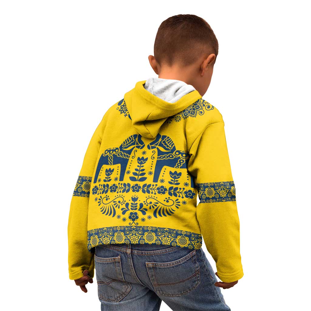 Sweden Daleclarian Horse Kid Hoodie Floral Folk Pattern Yellow Version