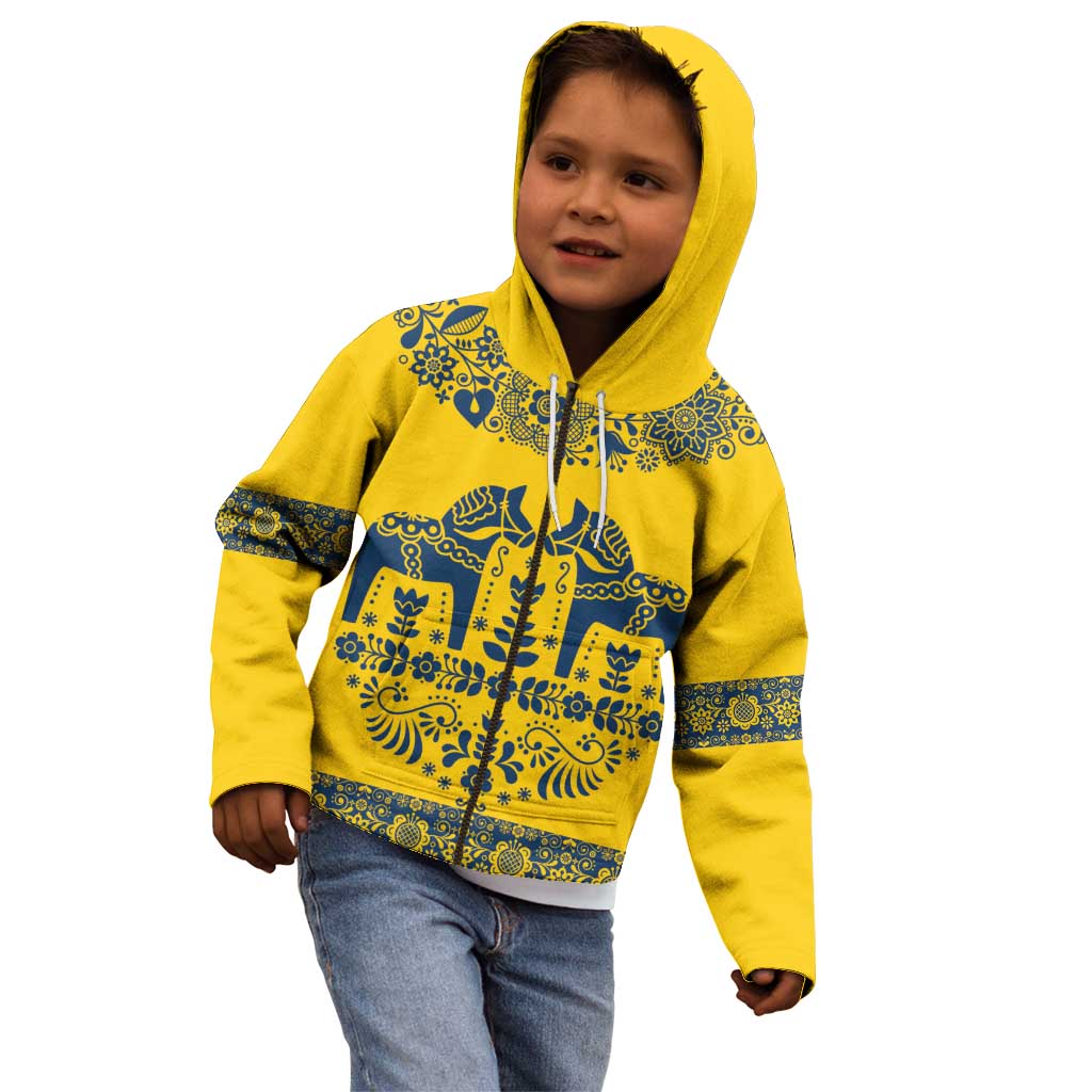 Sweden Daleclarian Horse Kid Hoodie Floral Folk Pattern Yellow Version