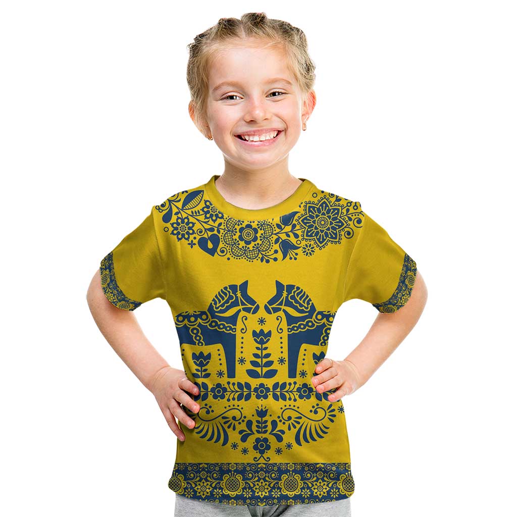 Sweden Daleclarian Horse Kid T Shirt Floral Folk Pattern Yellow Version