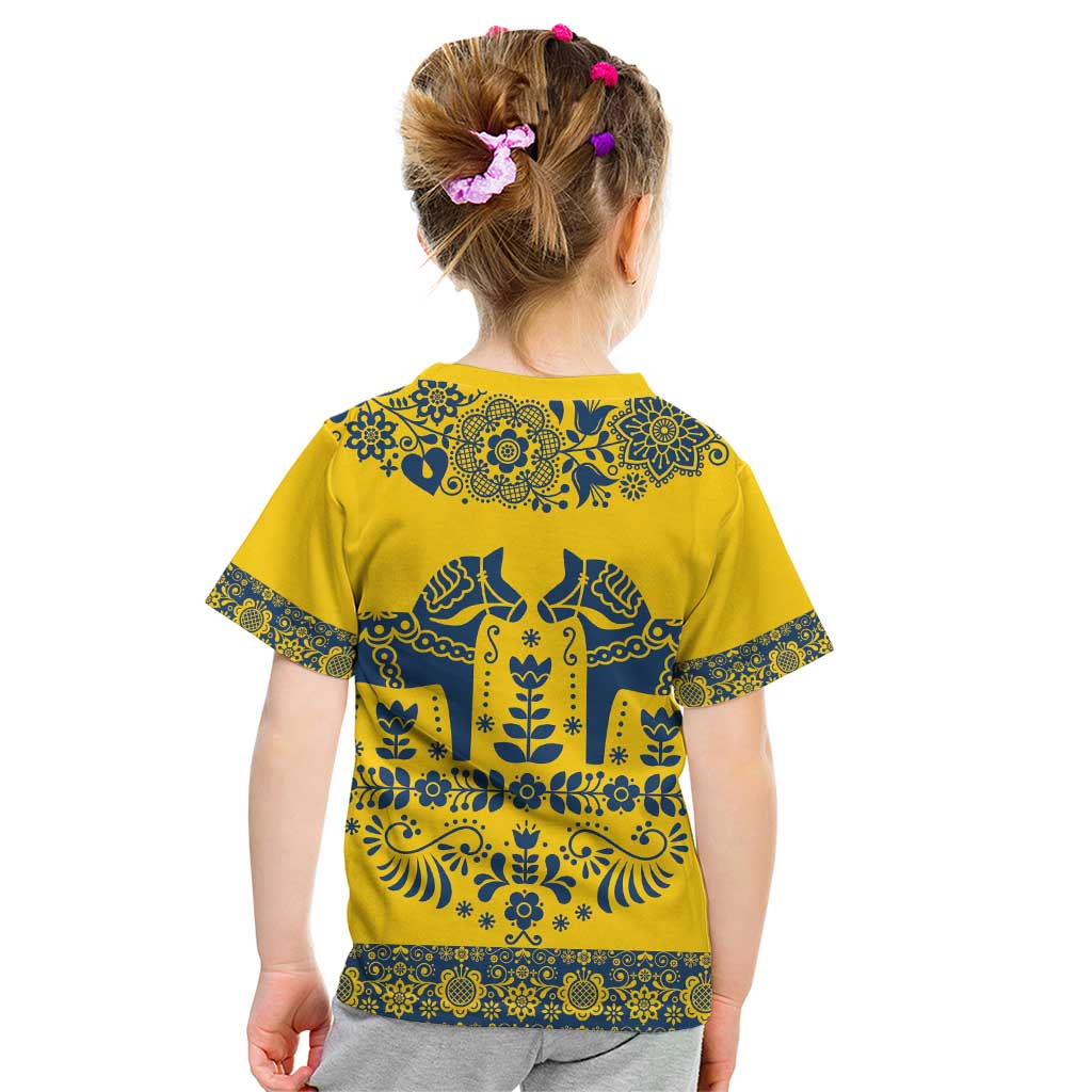 Sweden Daleclarian Horse Kid T Shirt Floral Folk Pattern Yellow Version