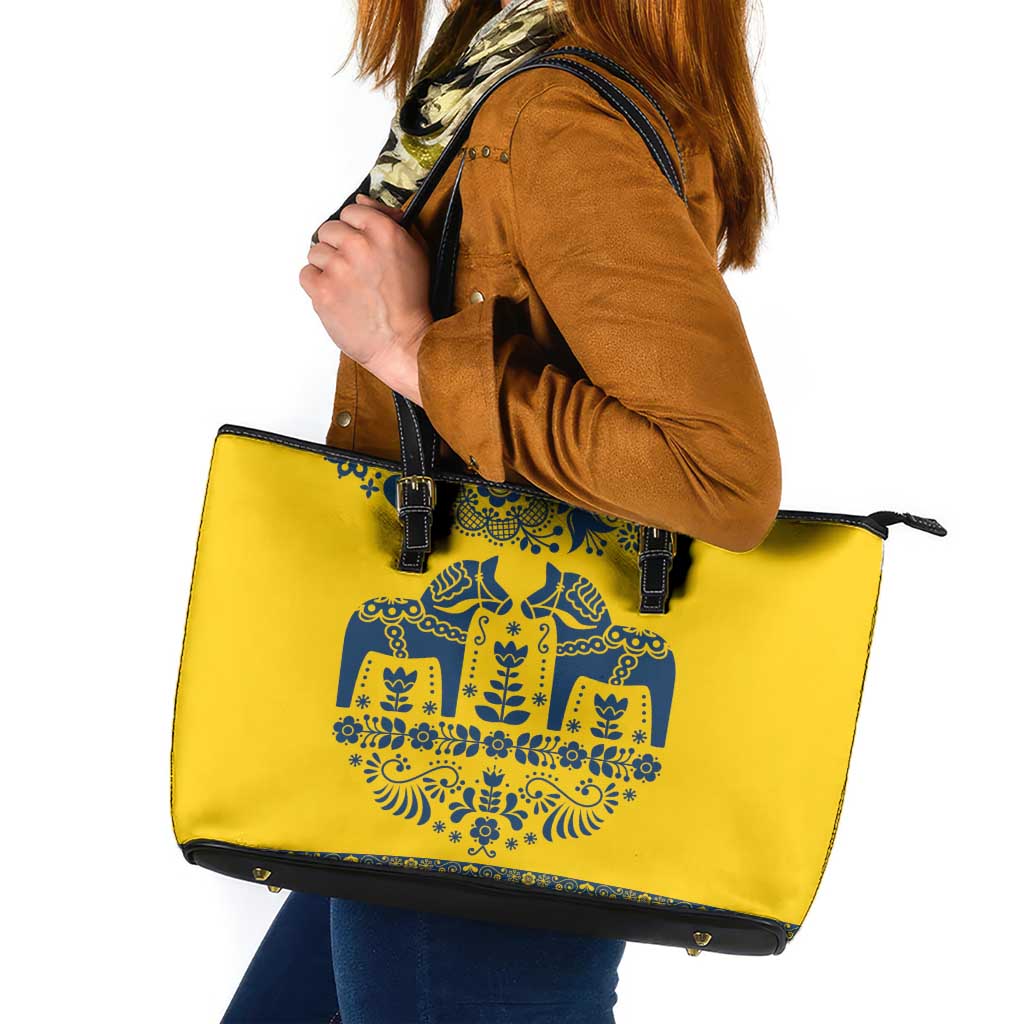 Sweden Daleclarian Horse Leather Tote Bag Floral Folk Pattern Yellow Version