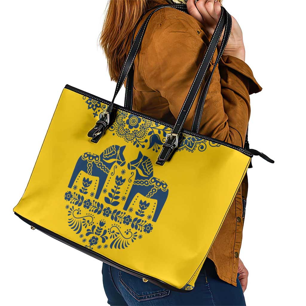 Sweden Daleclarian Horse Leather Tote Bag Floral Folk Pattern Yellow Version