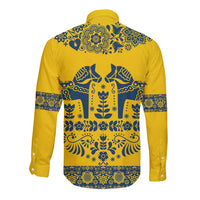 Sweden Daleclarian Horse Long Sleeve Button Shirt Floral Folk Pattern Yellow Version