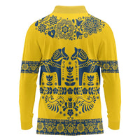 Sweden Daleclarian Horse Long Sleeve Polo Shirt Floral Folk Pattern Yellow Version