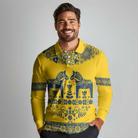 Sweden Daleclarian Horse Long Sleeve Polo Shirt Floral Folk Pattern Yellow Version