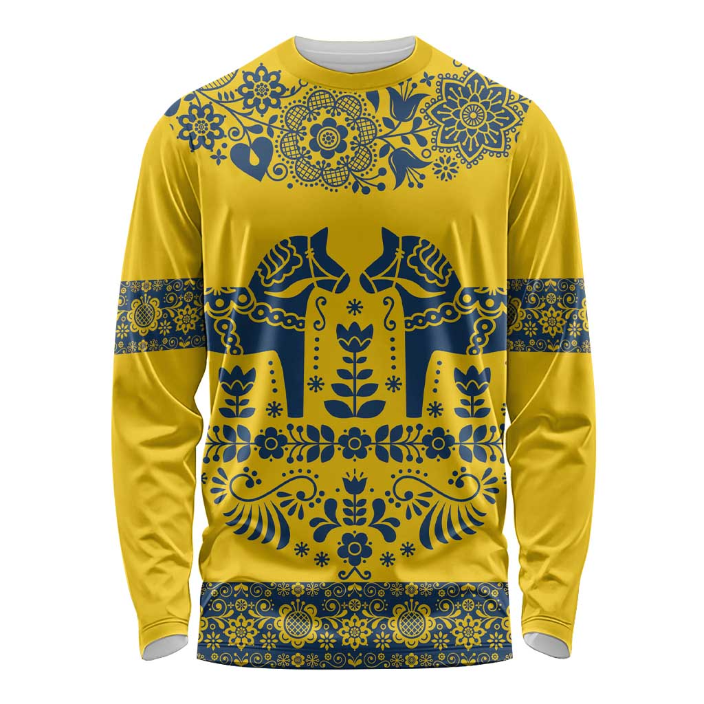 Sweden Daleclarian Horse Long Sleeve Shirt Floral Folk Pattern Yellow Version