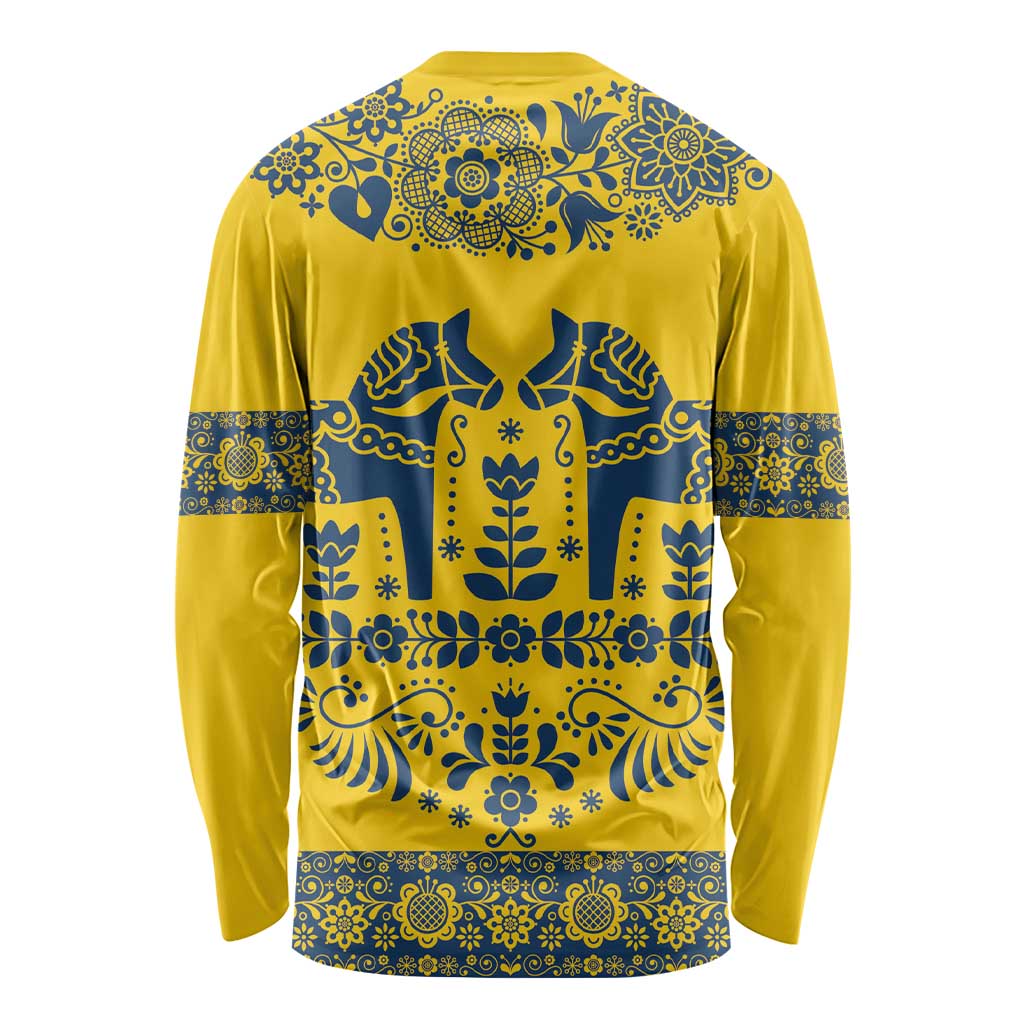 Sweden Daleclarian Horse Long Sleeve Shirt Floral Folk Pattern Yellow Version