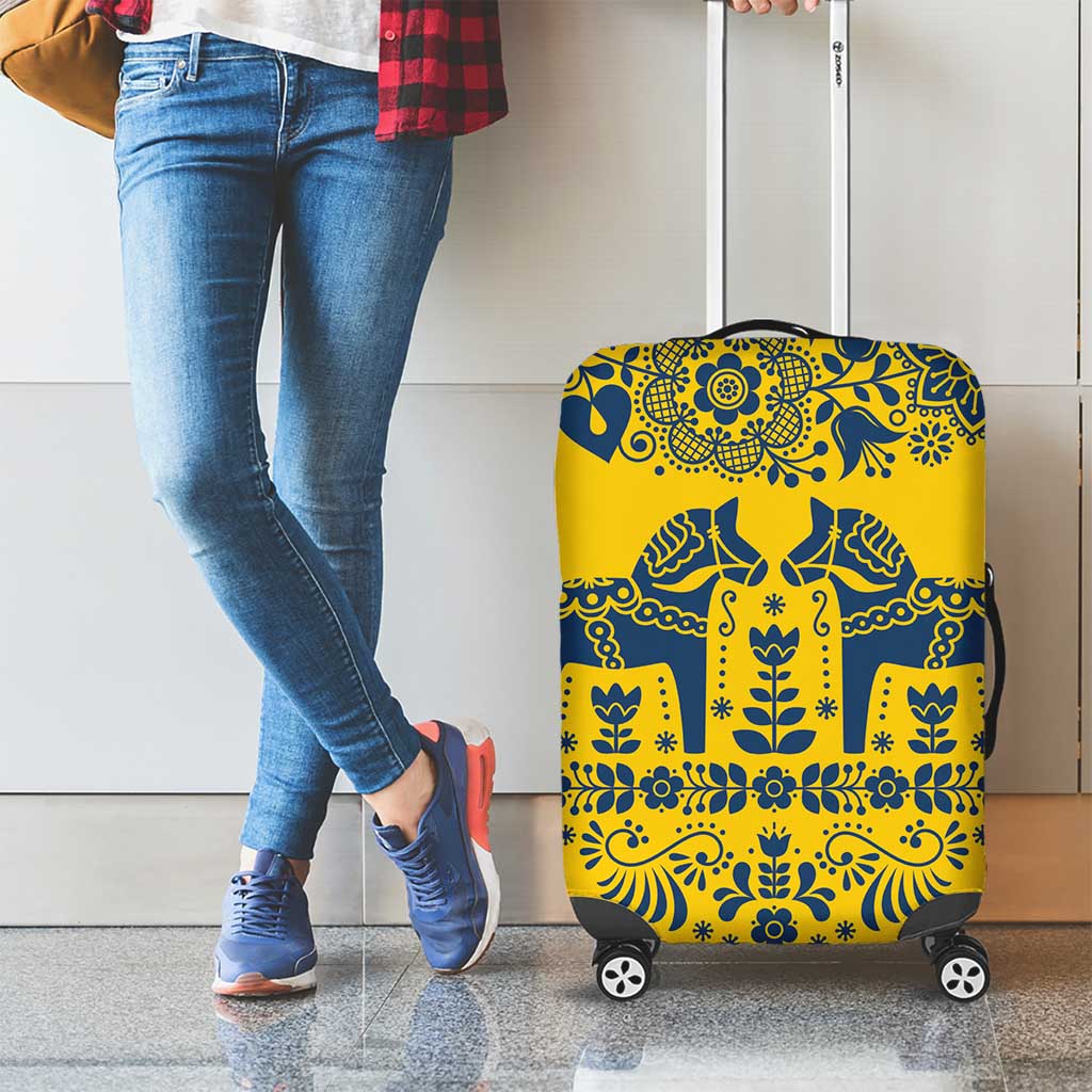 Sweden Daleclarian Horse Luggage Cover Floral Folk Pattern Yellow Version