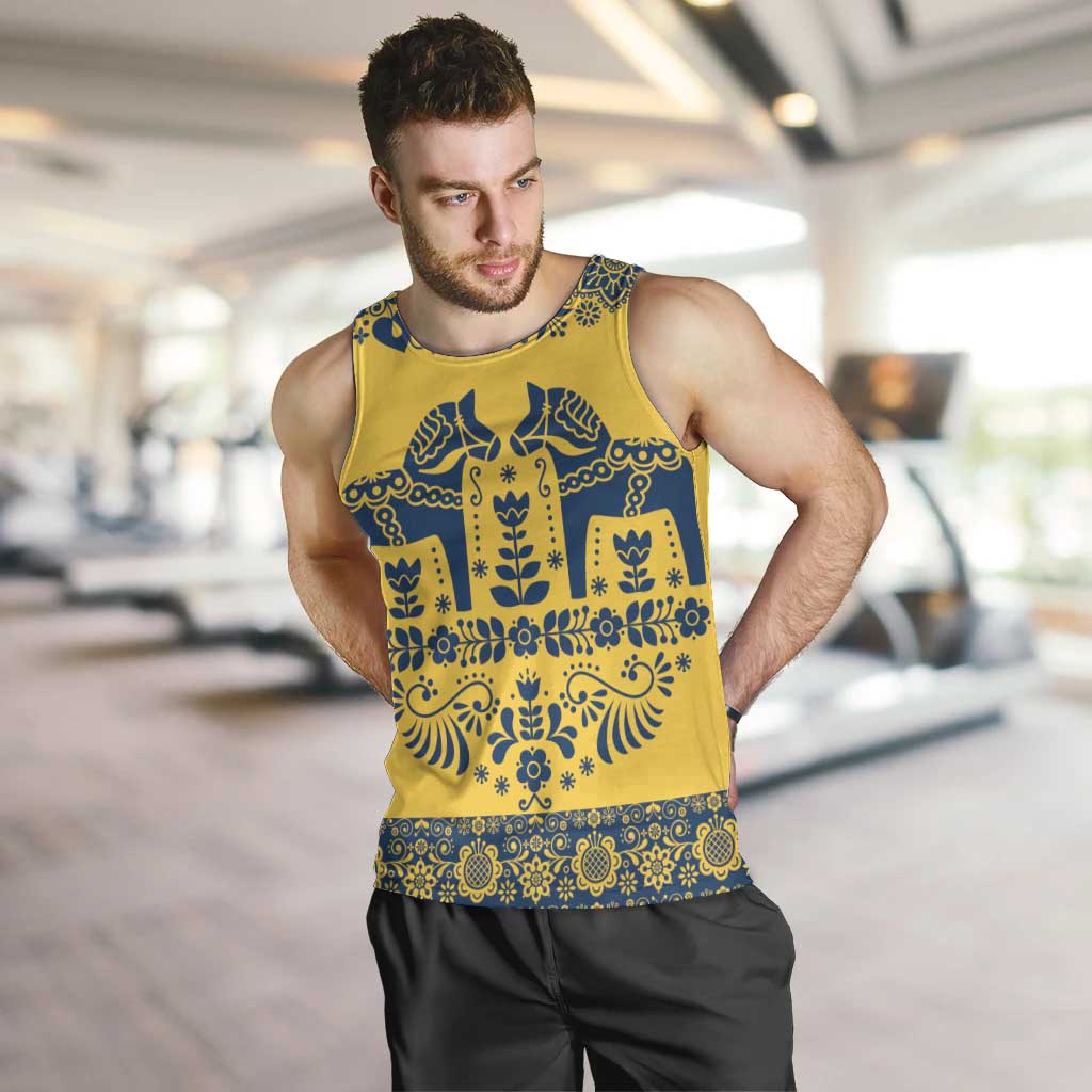 Sweden Daleclarian Horse Men Tank Top Floral Folk Pattern Yellow Version