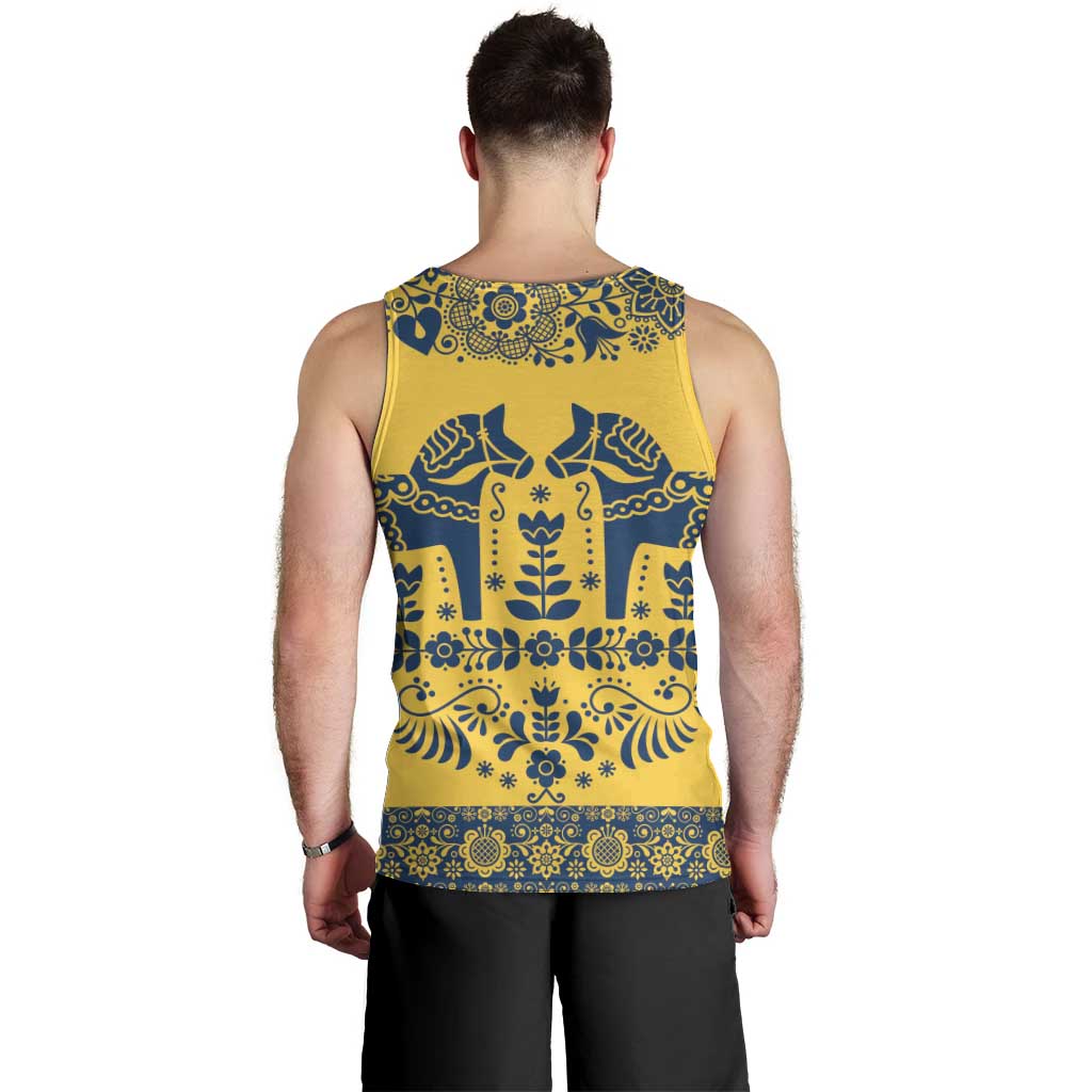 Sweden Daleclarian Horse Men Tank Top Floral Folk Pattern Yellow Version
