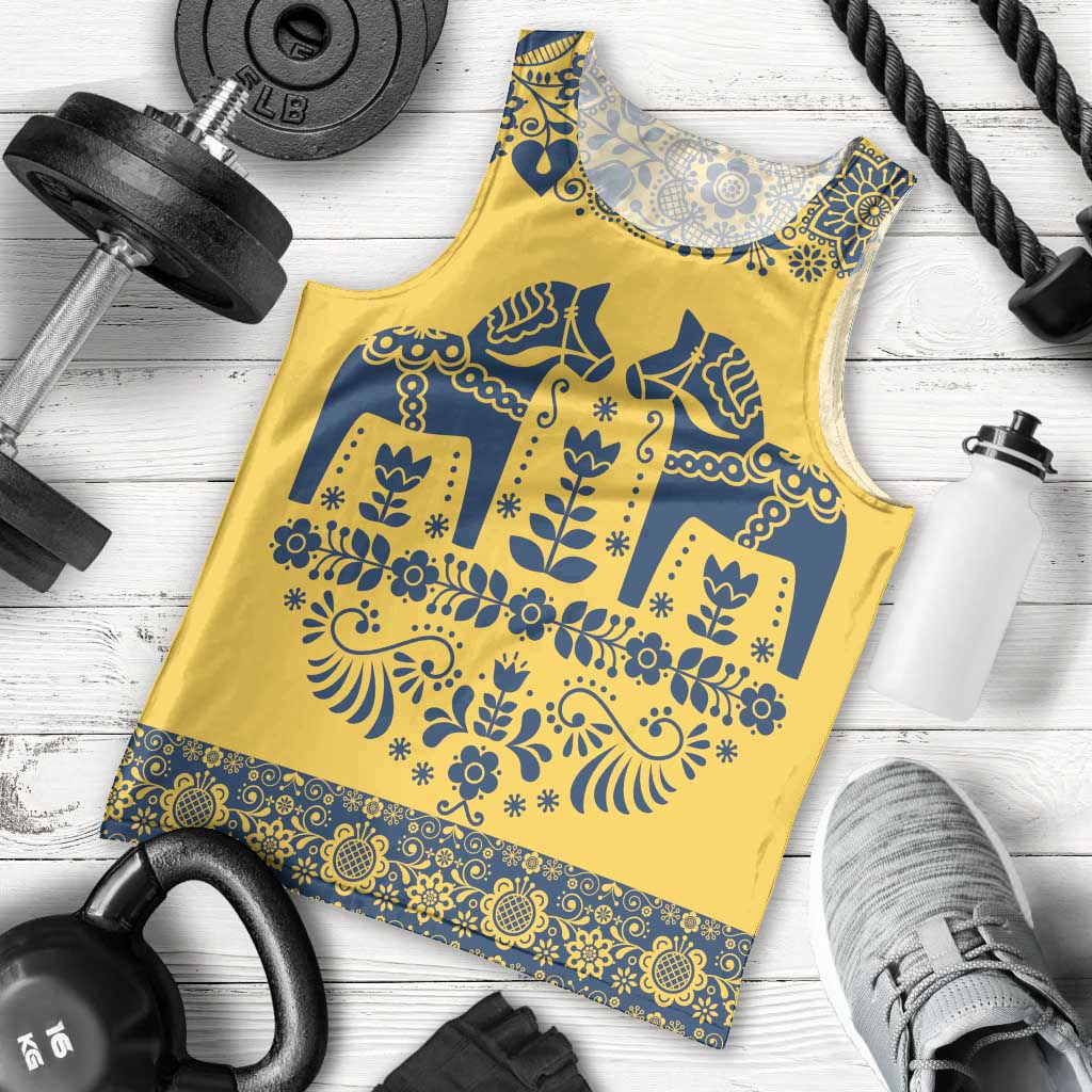 Sweden Daleclarian Horse Men Tank Top Floral Folk Pattern Yellow Version