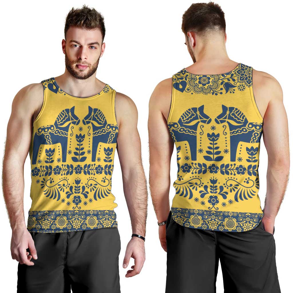 Sweden Daleclarian Horse Men Tank Top Floral Folk Pattern Yellow Version