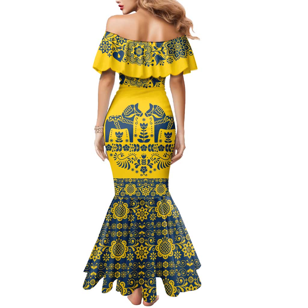 Sweden Daleclarian Horse Mermaid Dress Floral Folk Pattern Yellow Version