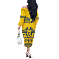 Sweden Daleclarian Horse Off The Shoulder Long Sleeve Dress Floral Folk Pattern Yellow Version