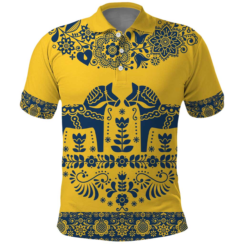 Sweden Daleclarian Horse Polo Shirt Floral Folk Pattern Yellow Version