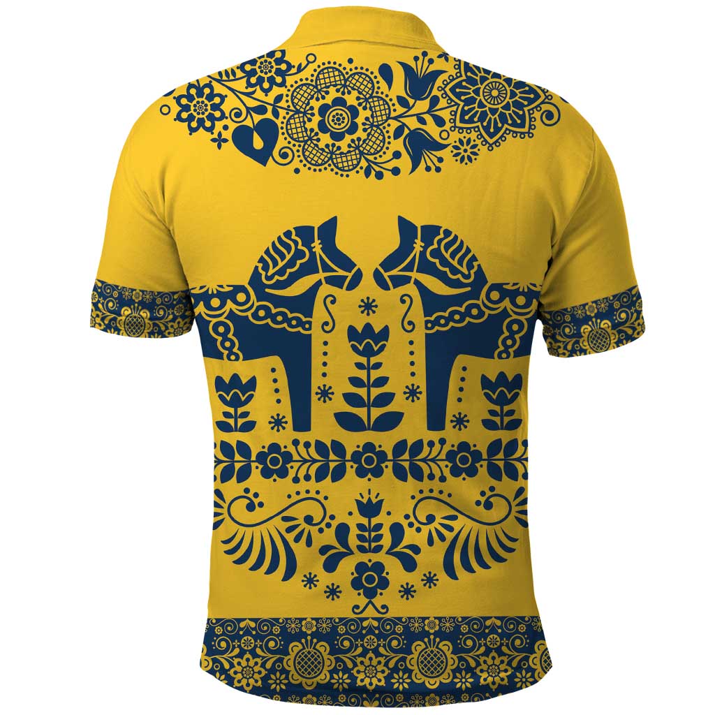 Sweden Daleclarian Horse Polo Shirt Floral Folk Pattern Yellow Version