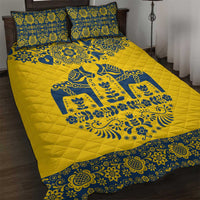 Sweden Daleclarian Horse Quilt Bed Set Floral Folk Pattern Yellow Version