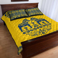 Sweden Daleclarian Horse Quilt Bed Set Floral Folk Pattern Yellow Version