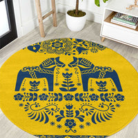 Sweden Daleclarian Horse Round Carpet Floral Folk Pattern Yellow Version