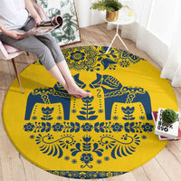 Sweden Daleclarian Horse Round Carpet Floral Folk Pattern Yellow Version
