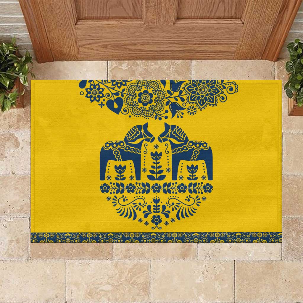 Sweden Daleclarian Horse Rubber Doormat Floral Folk Pattern Yellow Version