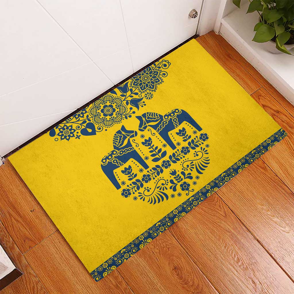 Sweden Daleclarian Horse Rubber Doormat Floral Folk Pattern Yellow Version