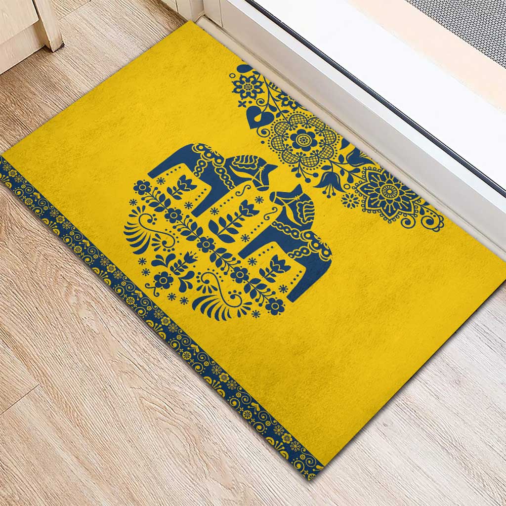 Sweden Daleclarian Horse Rubber Doormat Floral Folk Pattern Yellow Version