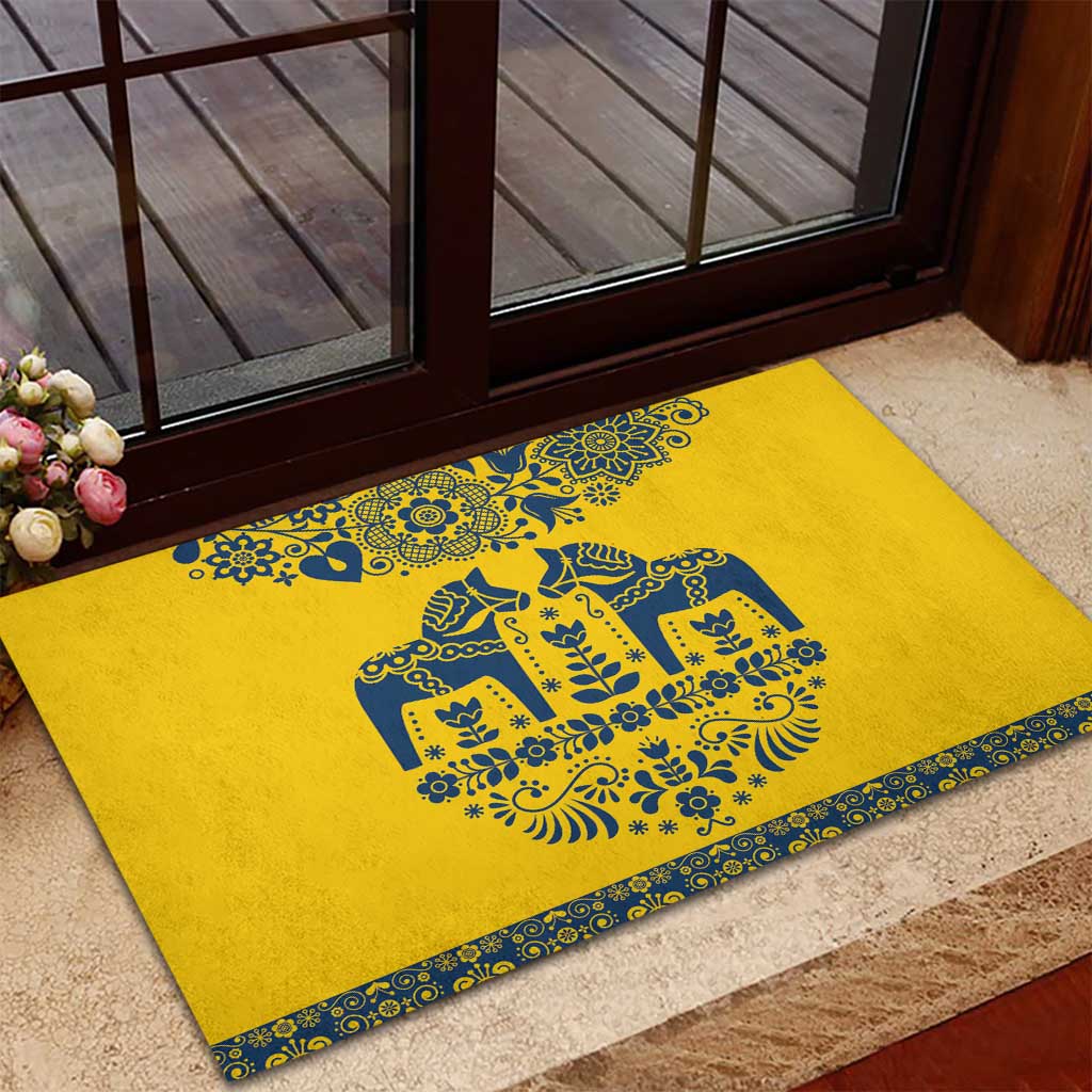 Sweden Daleclarian Horse Rubber Doormat Floral Folk Pattern Yellow Version