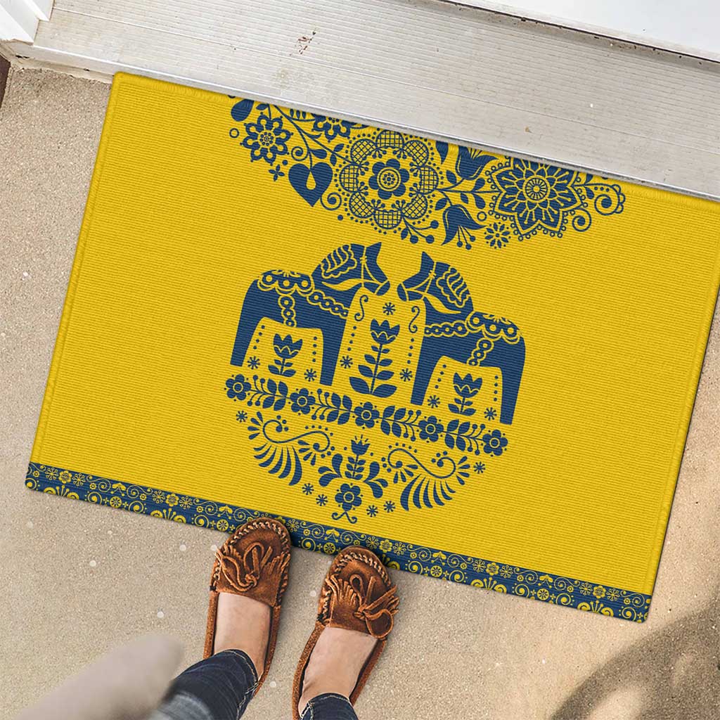 Sweden Daleclarian Horse Rubber Doormat Floral Folk Pattern Yellow Version