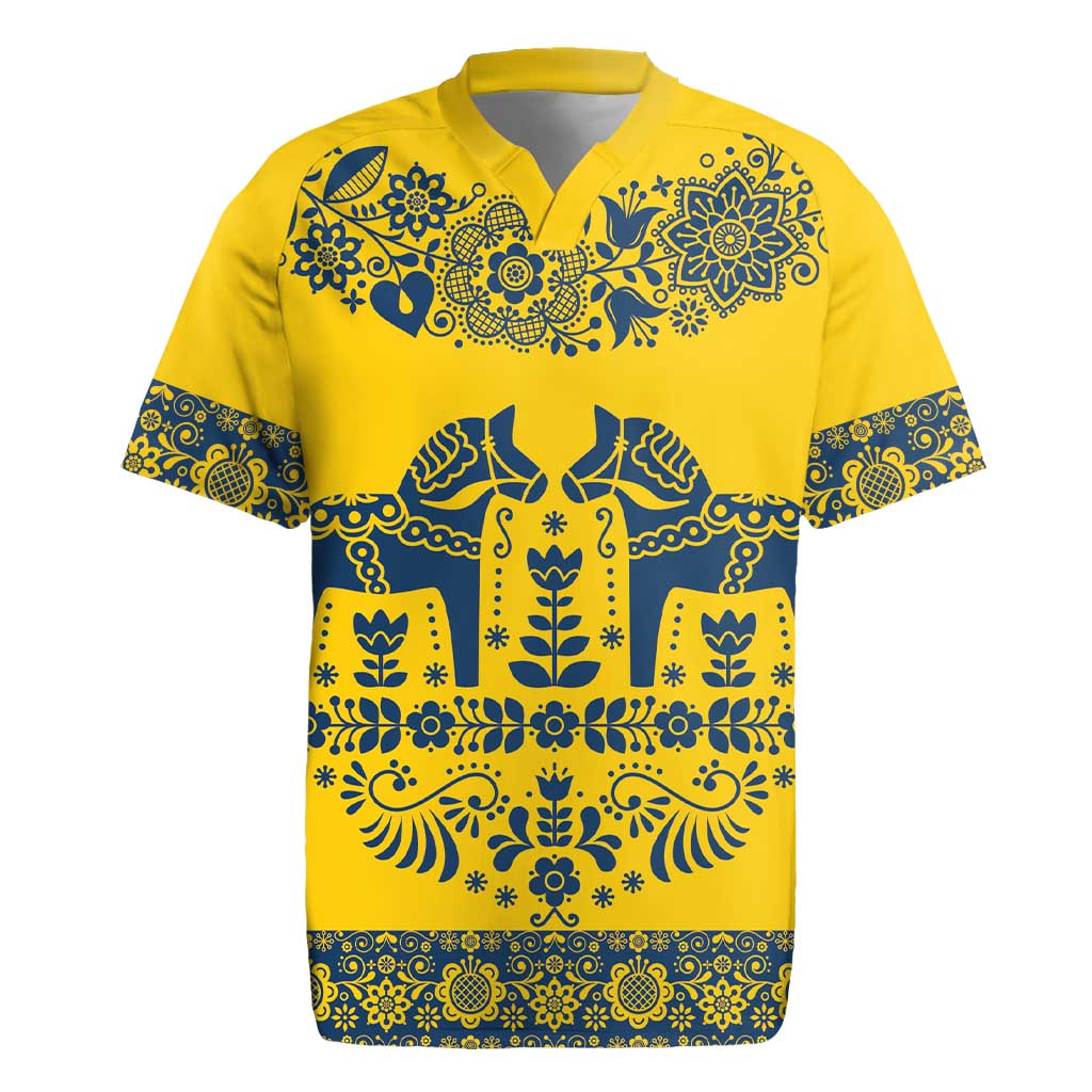 Sweden Daleclarian Horse Rugby Jersey Floral Folk Pattern Yellow Version