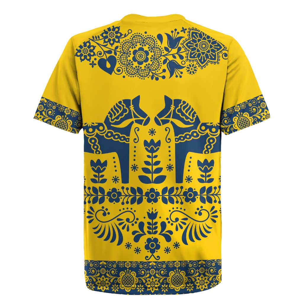 Sweden Daleclarian Horse Rugby Jersey Floral Folk Pattern Yellow Version