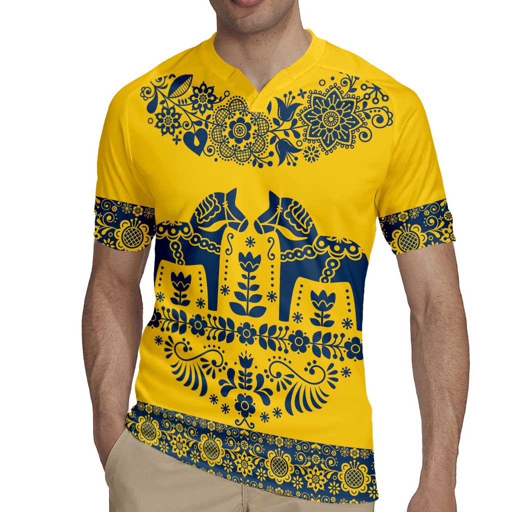 Sweden Daleclarian Horse Rugby Jersey Floral Folk Pattern Yellow Version