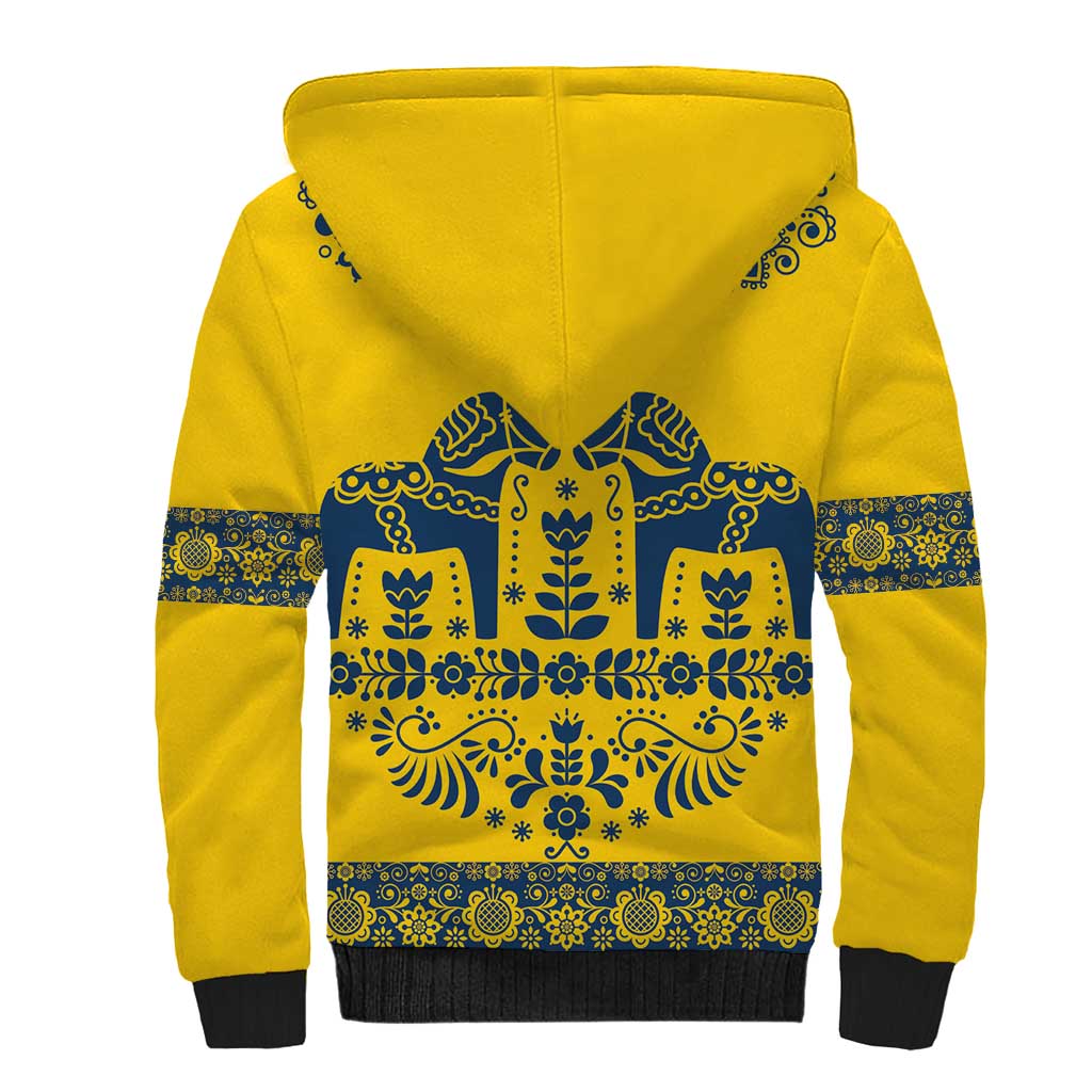 Sweden Daleclarian Horse Sherpa Hoodie Floral Folk Pattern Yellow Version