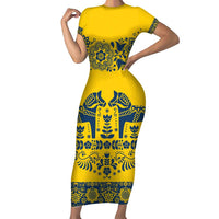Sweden Daleclarian Horse Short Sleeve Bodycon Dress Floral Folk Pattern Yellow Version