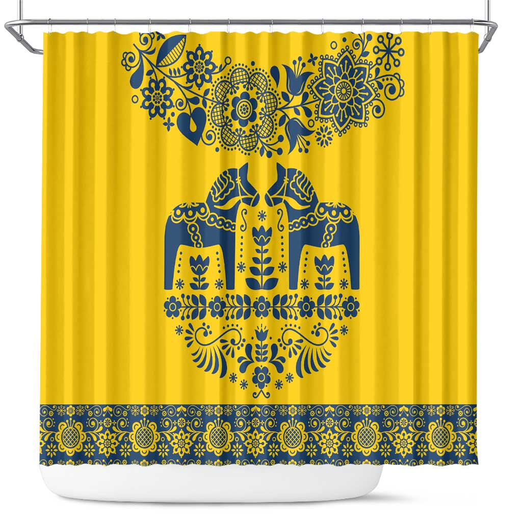 Sweden Daleclarian Horse Shower Curtain Floral Folk Pattern Yellow Version
