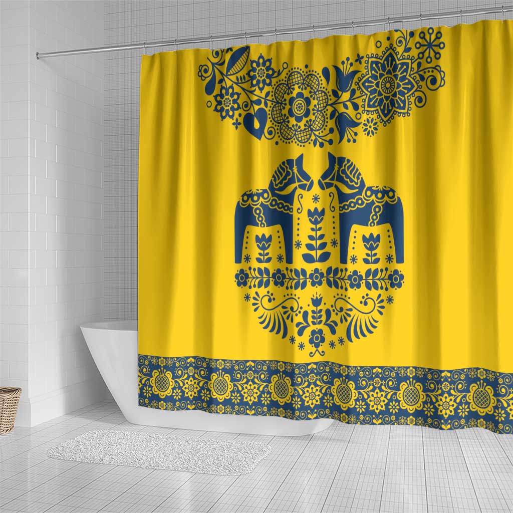 Sweden Daleclarian Horse Shower Curtain Floral Folk Pattern Yellow Version