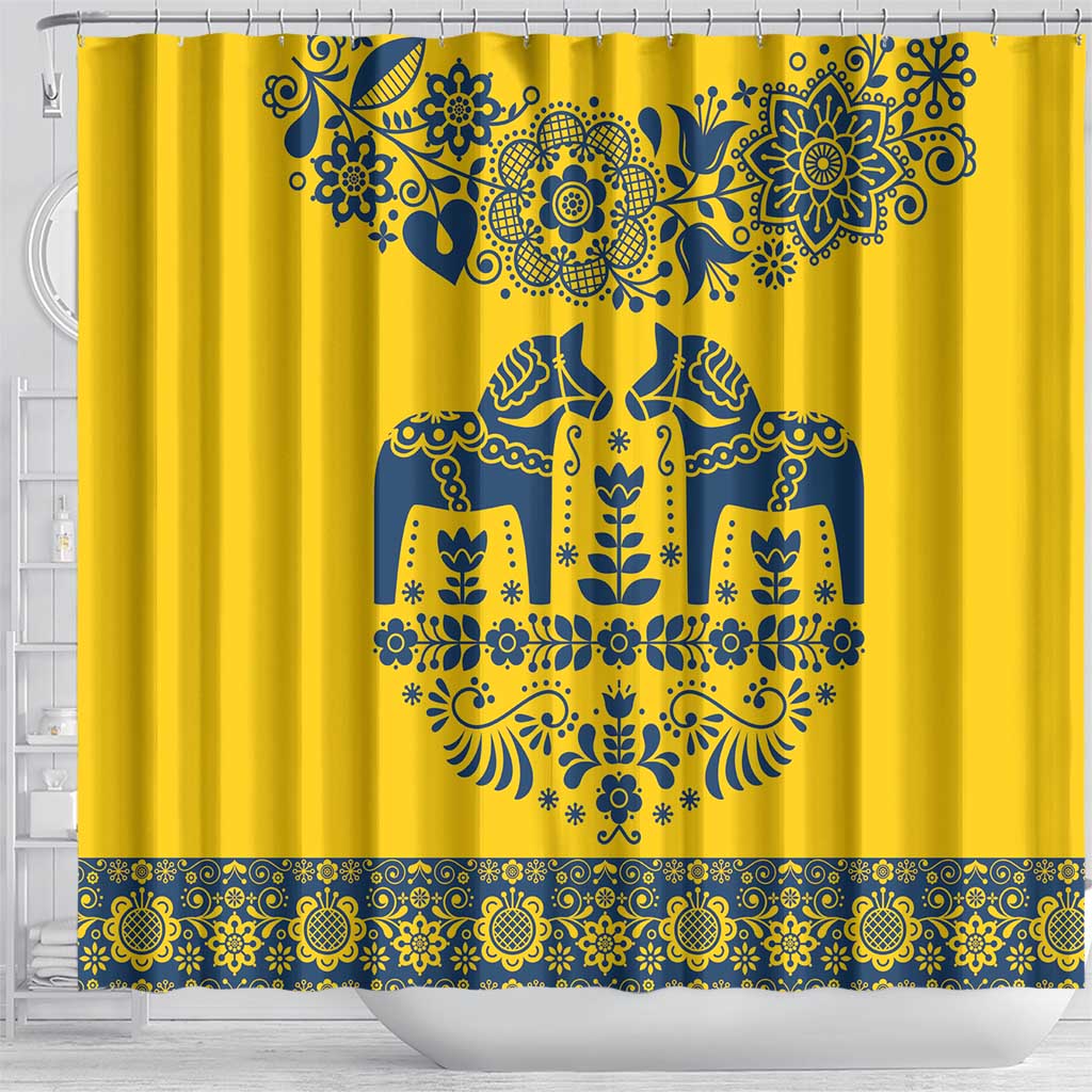 Sweden Daleclarian Horse Shower Curtain Floral Folk Pattern Yellow Version