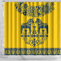 Sweden Daleclarian Horse Shower Curtain Floral Folk Pattern Yellow Version