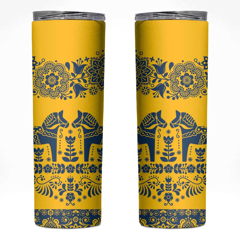Sweden Daleclarian Horse Skinny Tumbler Floral Folk Pattern Yellow Version