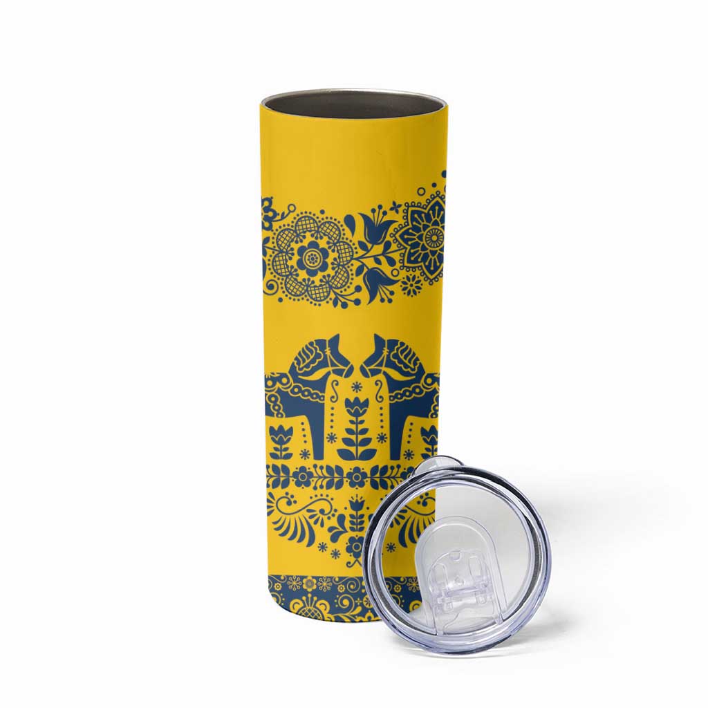 Sweden Daleclarian Horse Skinny Tumbler Floral Folk Pattern Yellow Version
