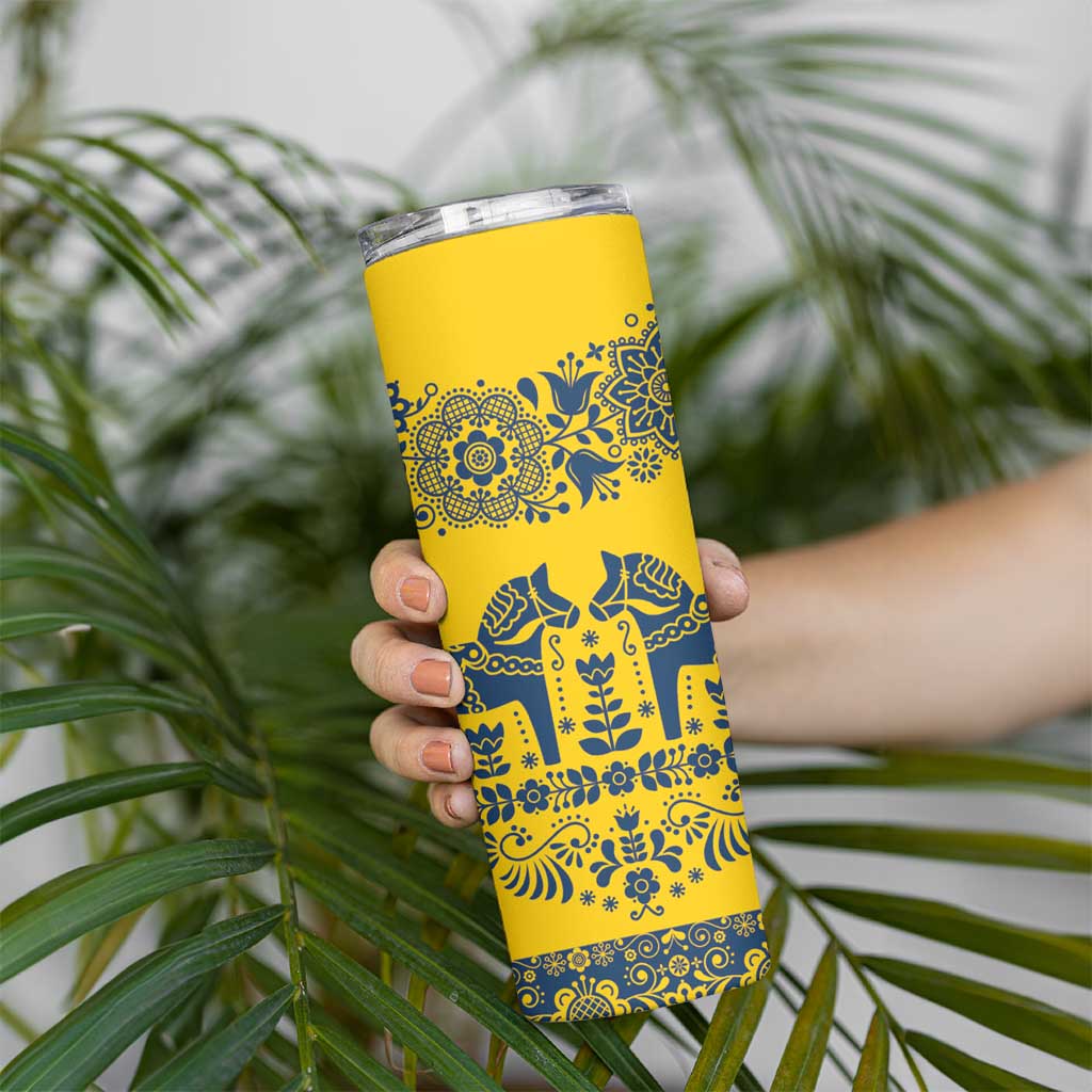Sweden Daleclarian Horse Skinny Tumbler Floral Folk Pattern Yellow Version