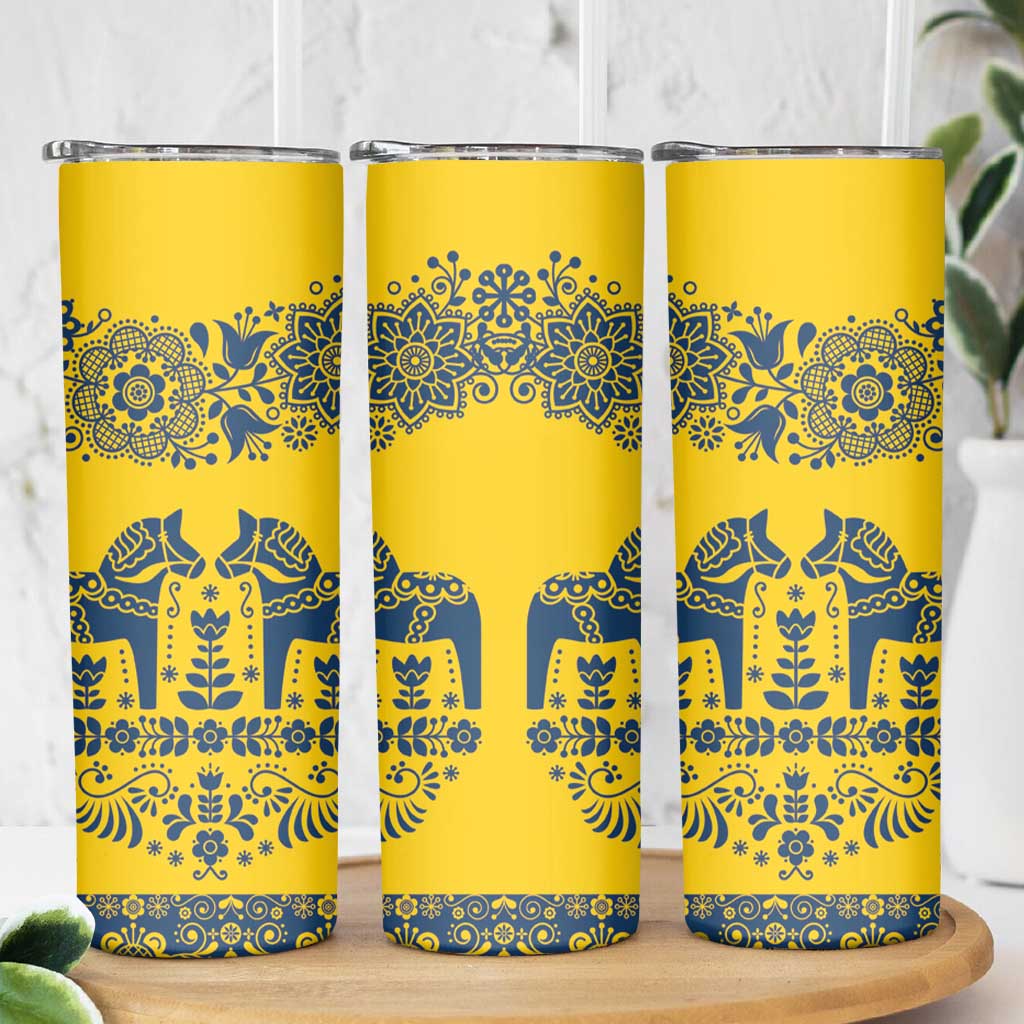 Sweden Daleclarian Horse Skinny Tumbler Floral Folk Pattern Yellow Version