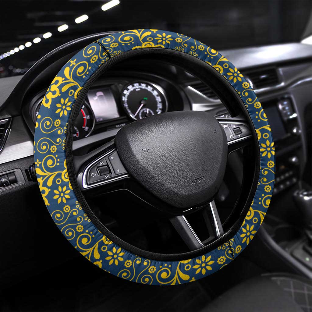 Sweden Daleclarian Horse Steering Wheel Cover Floral Folk Pattern Yellow Version