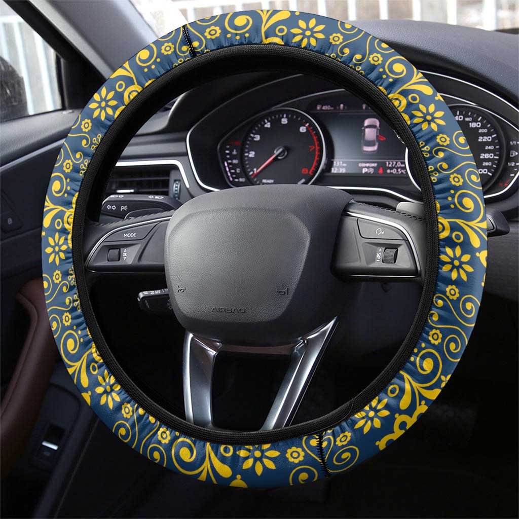 Sweden Daleclarian Horse Steering Wheel Cover Floral Folk Pattern Yellow Version